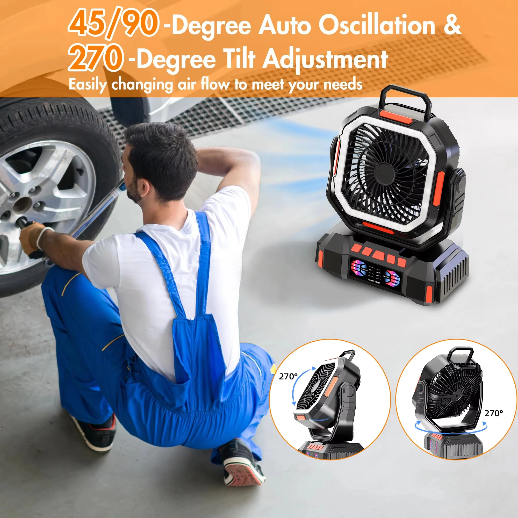 40000mAh Ventilador de acampamento Bateria recarregável Ventilador portátil ao ar livre Tenda sem fio Ventilador de teto Circuladores de ar com gancho e luz LED