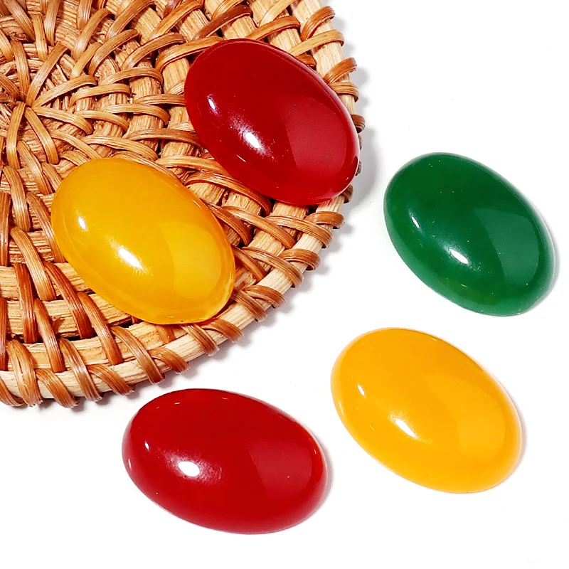 10PCS Natural Jade Cabochons 10x14/13x18/18x25mm Oval Flatback Red/Green/Yellow Jade Spacers For DIY Jewelry Making Accessories
