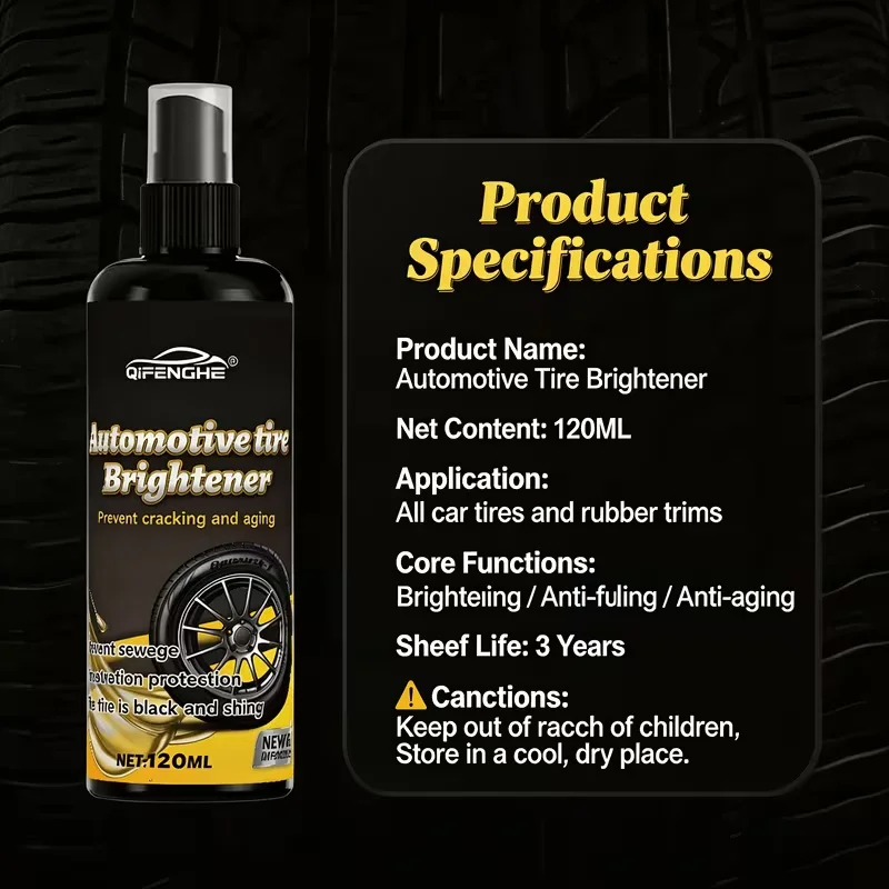 Car Tire Brightener Spray, Instantly Restore Black Shine to Tires, Anti-Aging & Water-Repellent Tire Maintenance Agent