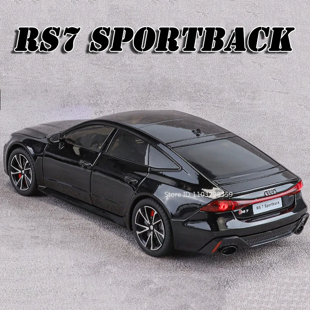 

1:24 RS7 R8 V10 PLUS Miniature Model Toy Cars Alloy Diecast Sound Light Doors Opened Pull Back Shock Absorption for Kids Gifts