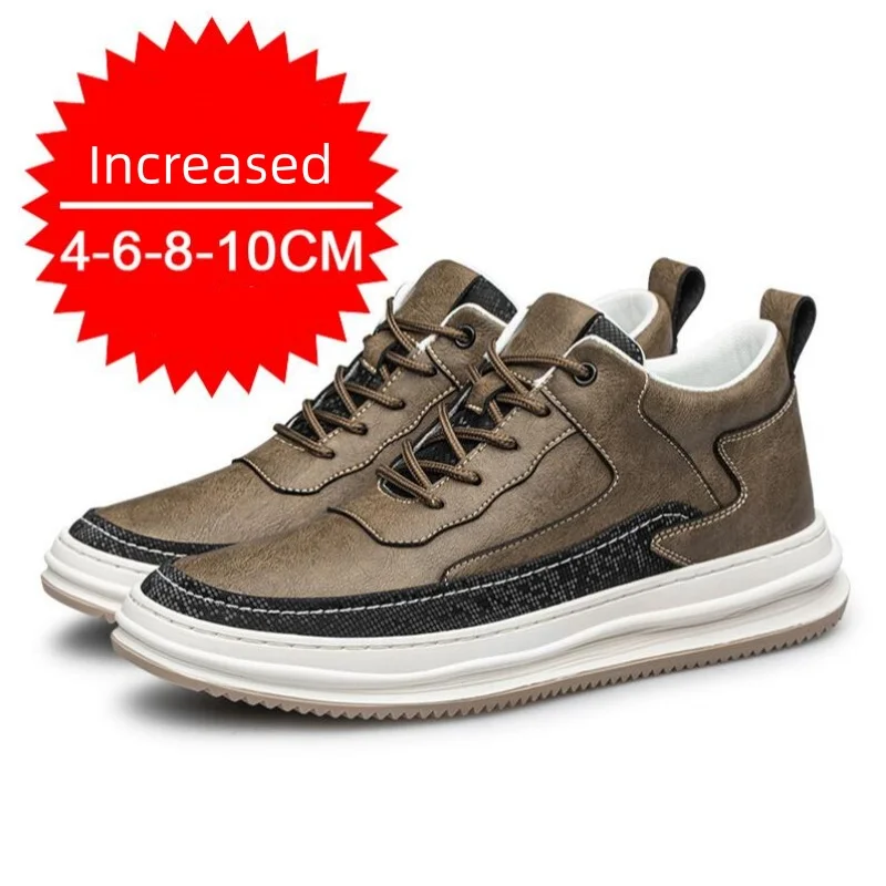 Sneaker für Herren mit Absatz, Schuhe mit 8 cm hohen Einlegesohlen, lässige Sportschuhe aus echtem Leder, Schuhe für große Größen_voghion.com