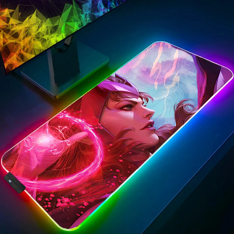 Tapis de souris RGB sorcière écarlate plus grand bord XXL rétro-éclairage blanc vitesse Pc clavier d'ordinateur LED tapis de bureau accessoires de jeu tapis de souris