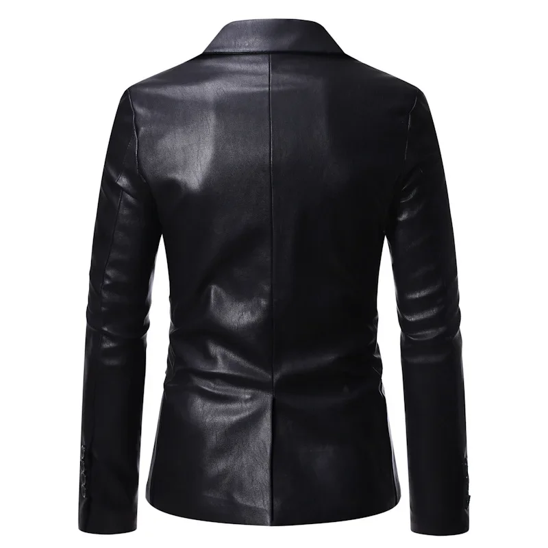 HOO 2024 Spring New Men\'s PU Leather blazer Youth Fashion Casual Single-Button  blazer