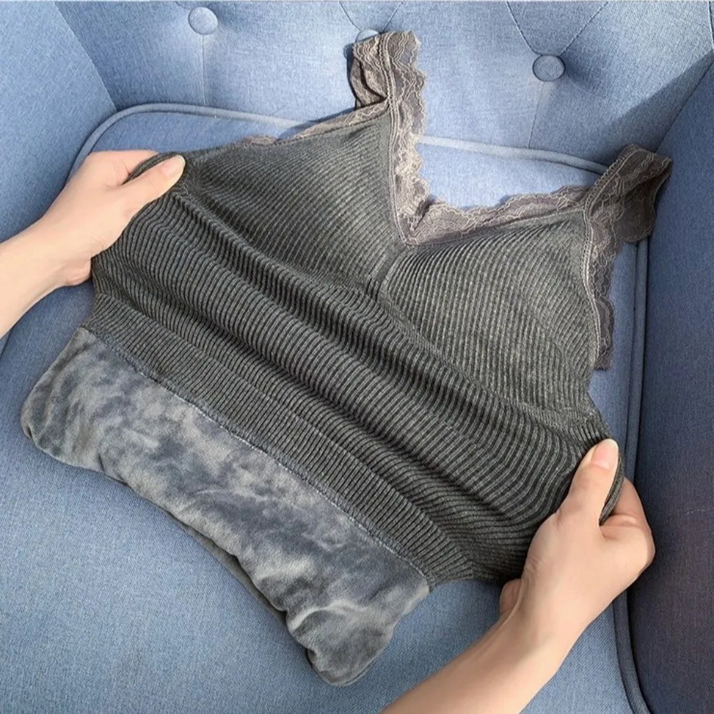 Undershirt Lace Thermal Underwear Sleeveless Thicken Warm Heating Cami Top Seamless Bottoming Camisole Bottoming Clothing