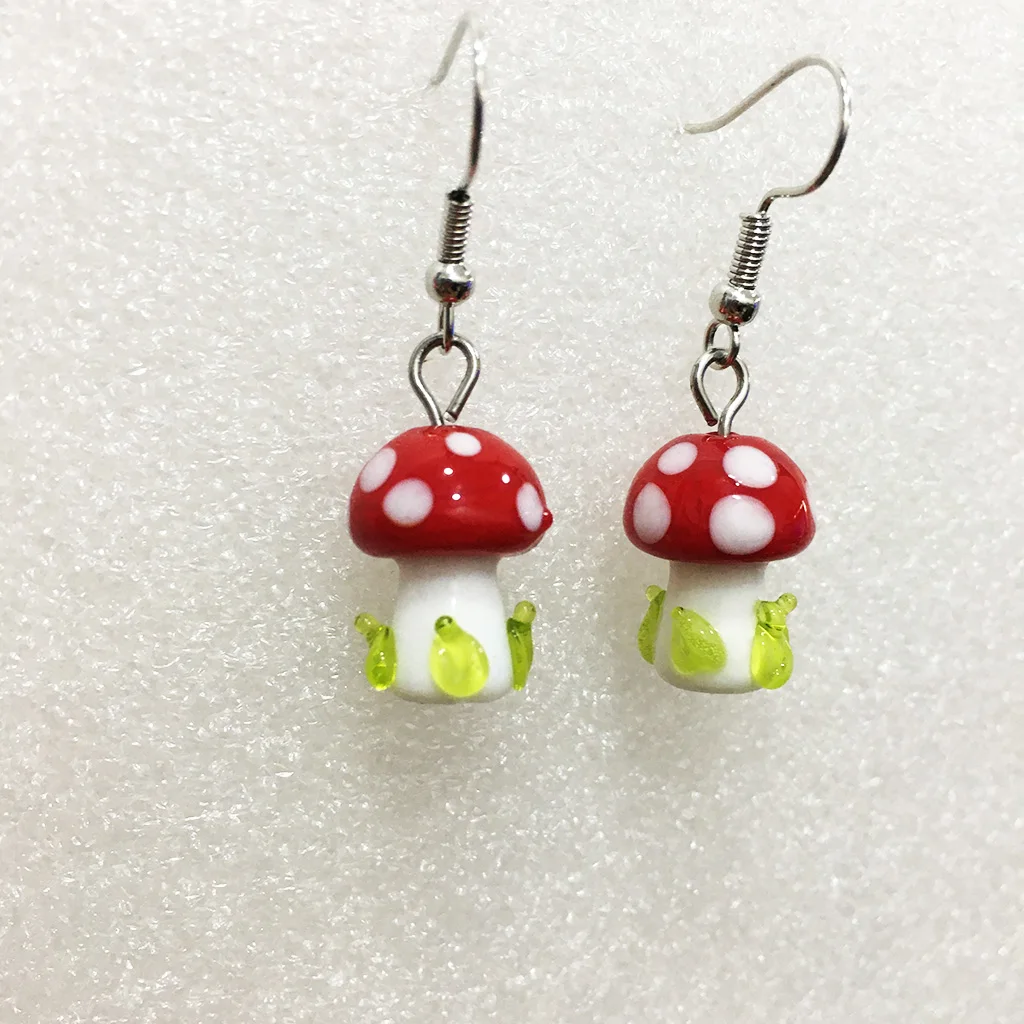 5 pairs of handmade creative painted mushroom shaped red glazed earrings for women's jewelry pendant 20 * 11MM