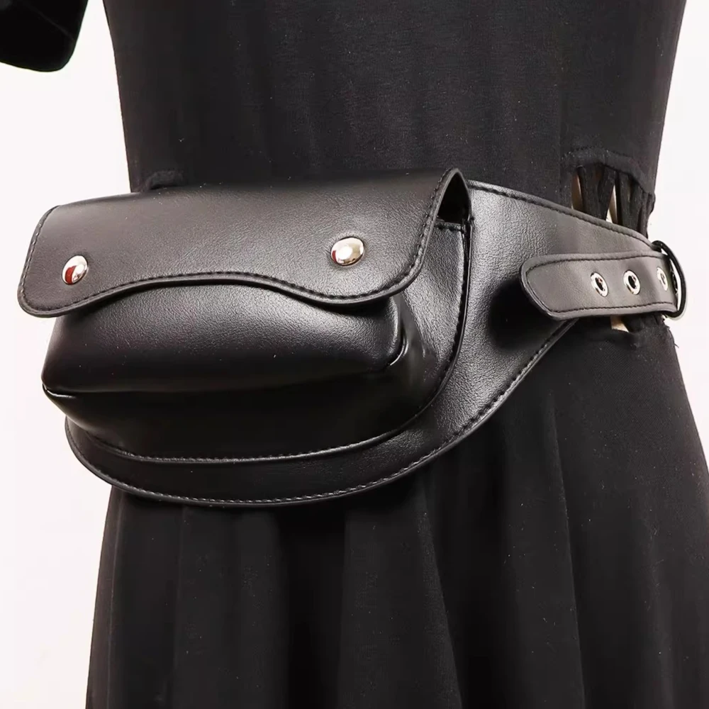 

Оригинальный дизайн, черные поясные сумки из искусственной кожи для женщин, мотоциклетная сумка, регулируемый поясной ремень с кошельком, мини-нагрудные сумки