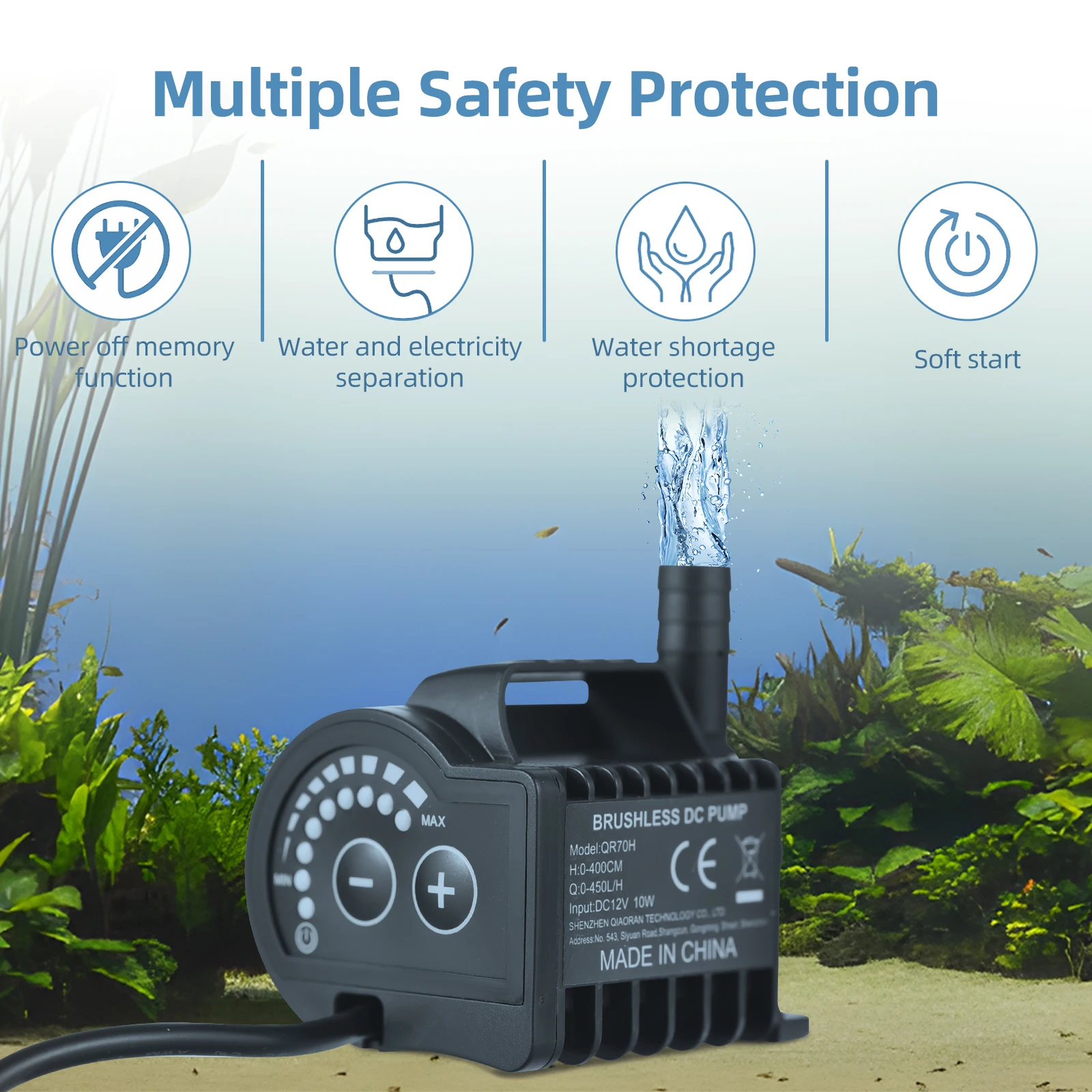 Submersible 12V Water Pump 8 Levels Adjustable 0-700L/H Small Fountain Pump Portable Mini Pump for Fish Tank Pond Aquarium