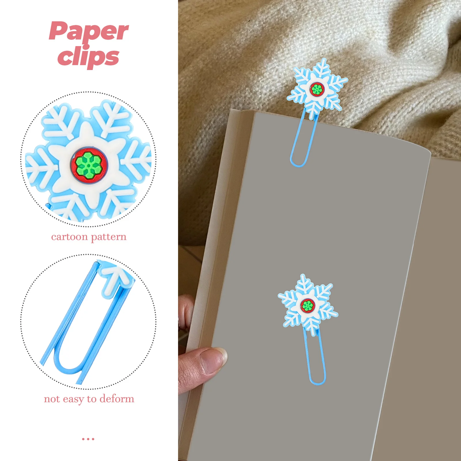 24 قطعة مشبك ورق عيد الميلاد الإشارات المرجعية أشكال لطيفة احتفالية مقاطع PVC لمكتب المدرسة وثيقة حفظ الورق المنظمة