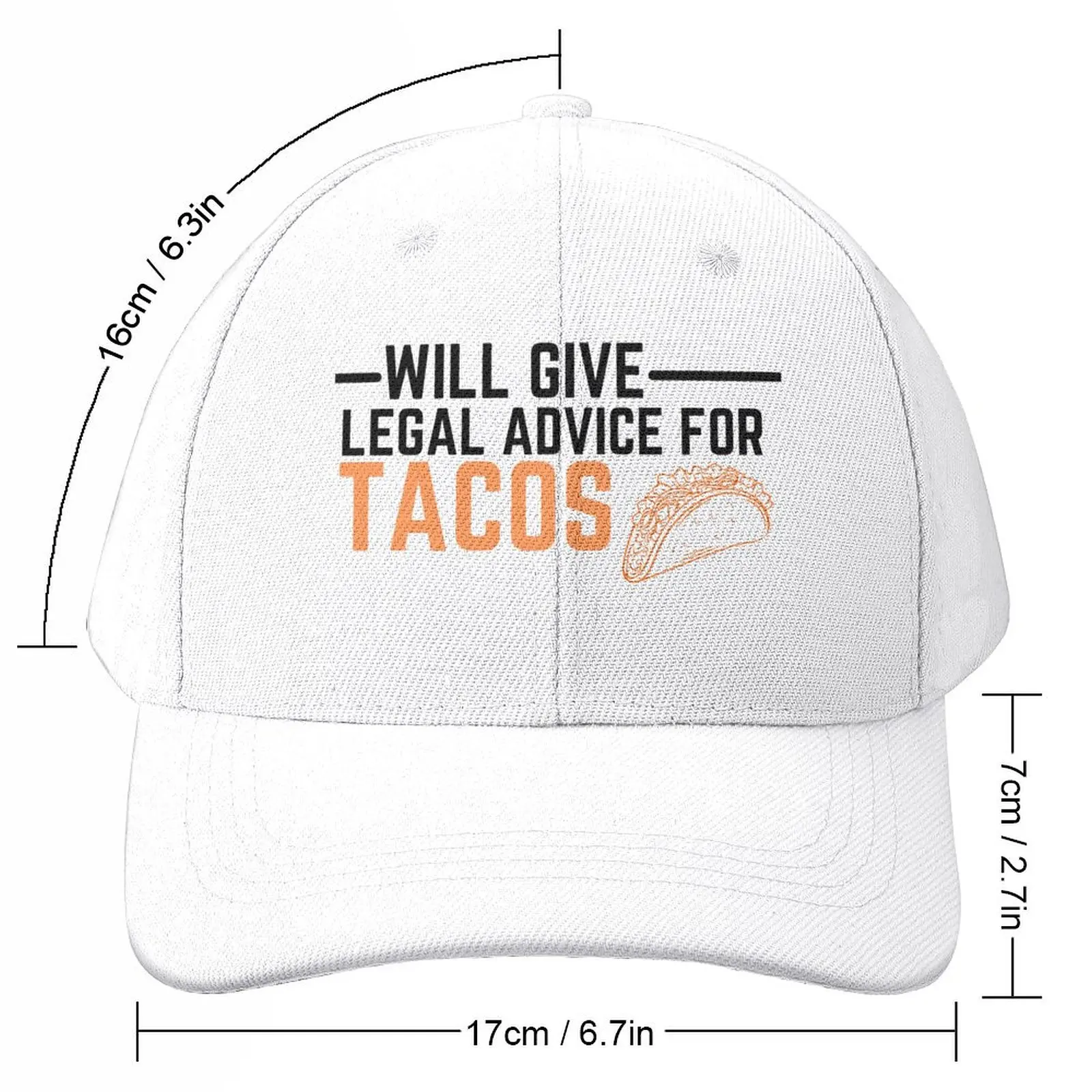 will give legal advice for tacos, Funny Lawyer tacos Quote Baseball Cap Cosplay dad hat Hip Hop Women's Hats 2024 Men's