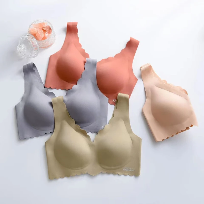 Top Seamless Underwear Women Gather Comfortable And Prevent Sagging Breasts Without Steel Ring Solid Color Thin Bra