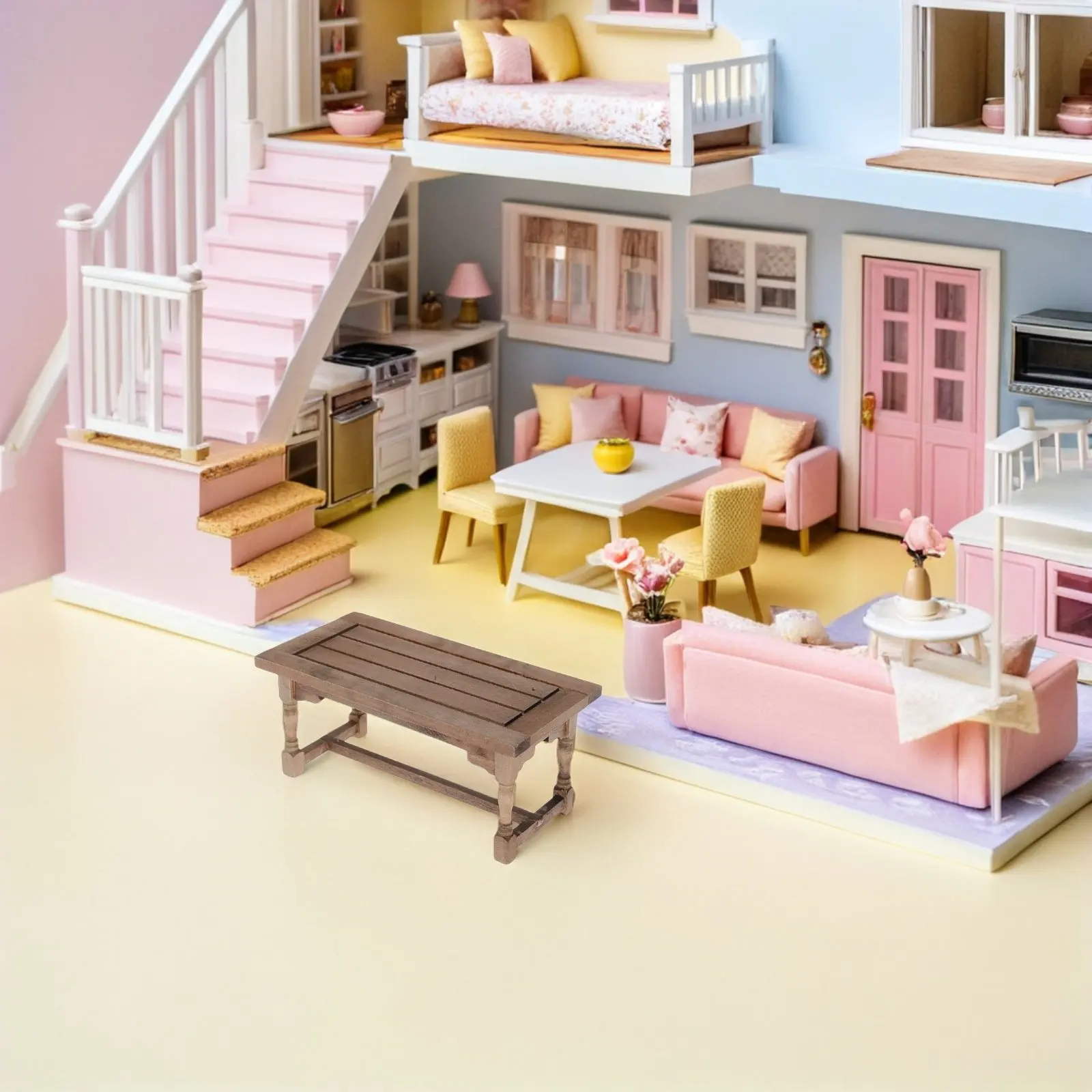 

1:12 Scale Miniature Wooden Dining Table for Dollhouse Kitchen Living Room Decor Sturdy Lightweight Safe Polished Edges