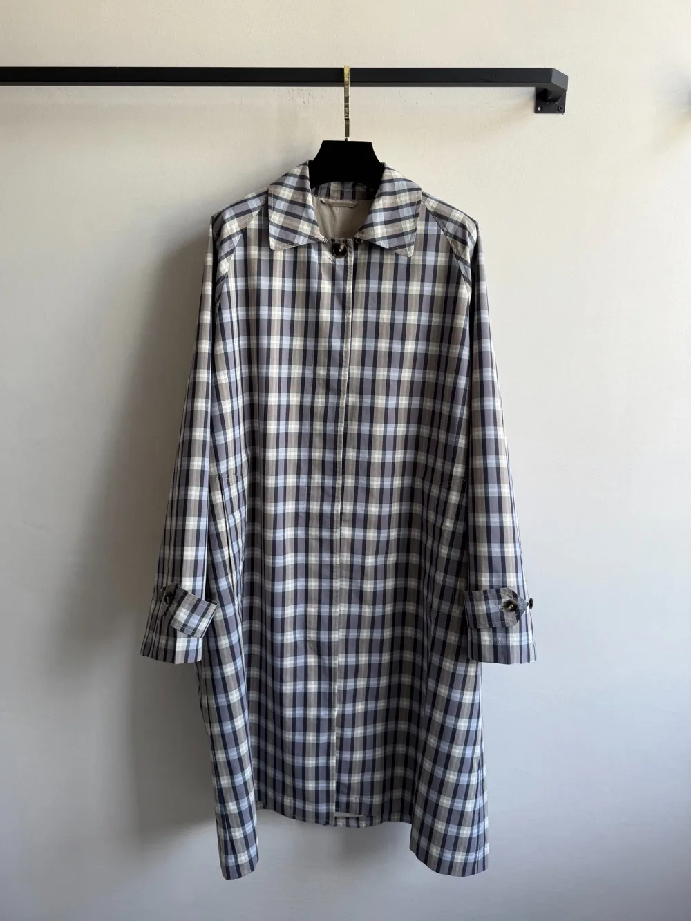 

New Windbreaker Jacket Silk Cotton Black/beige Single-breasted Coat