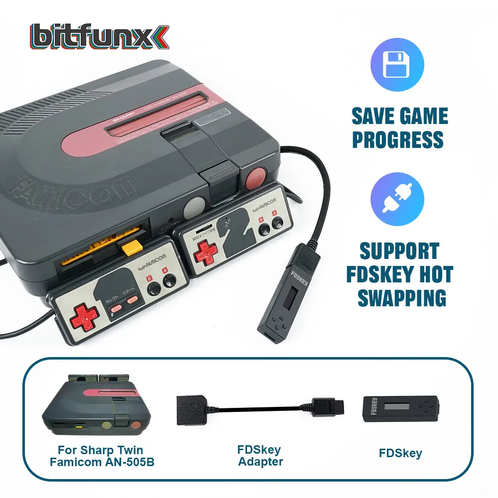 

BitFunx FDSKey Famicom Disk System Emulator Adapter For Sharp Twin Famicom Support Hot Swap Converter And Save Game Progress