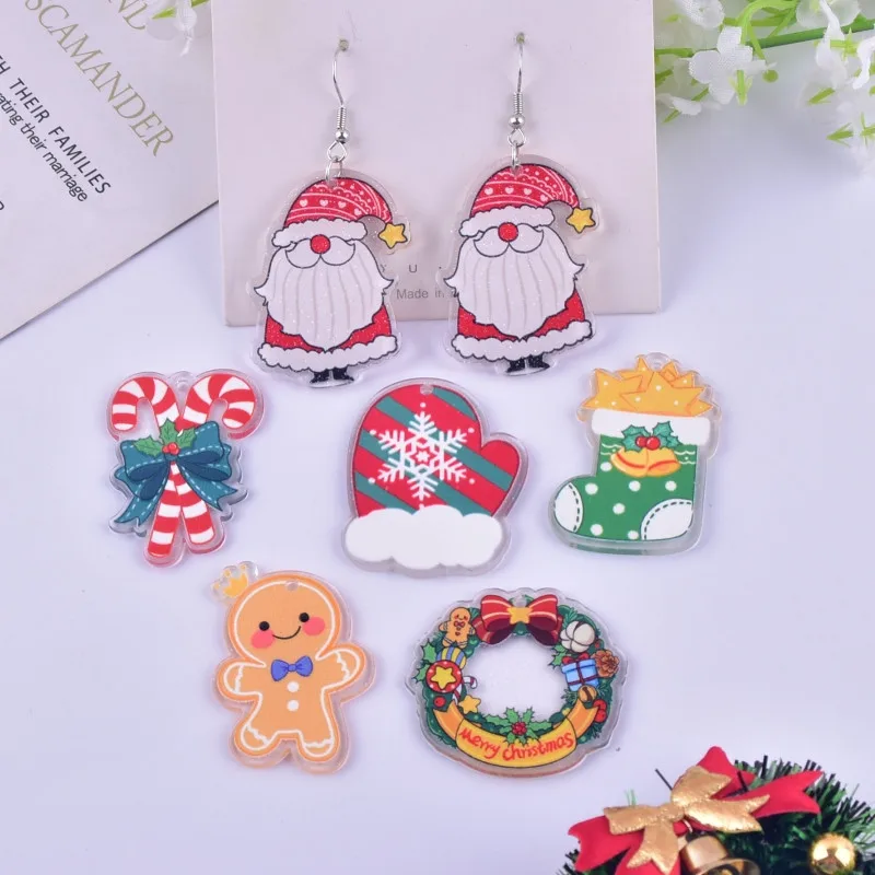 Mix 12pcs 10pcs/pack Fashion Christmas Xmas Sock Sled Acrylic Charms for Earring Necklace Jewelry DIY Making