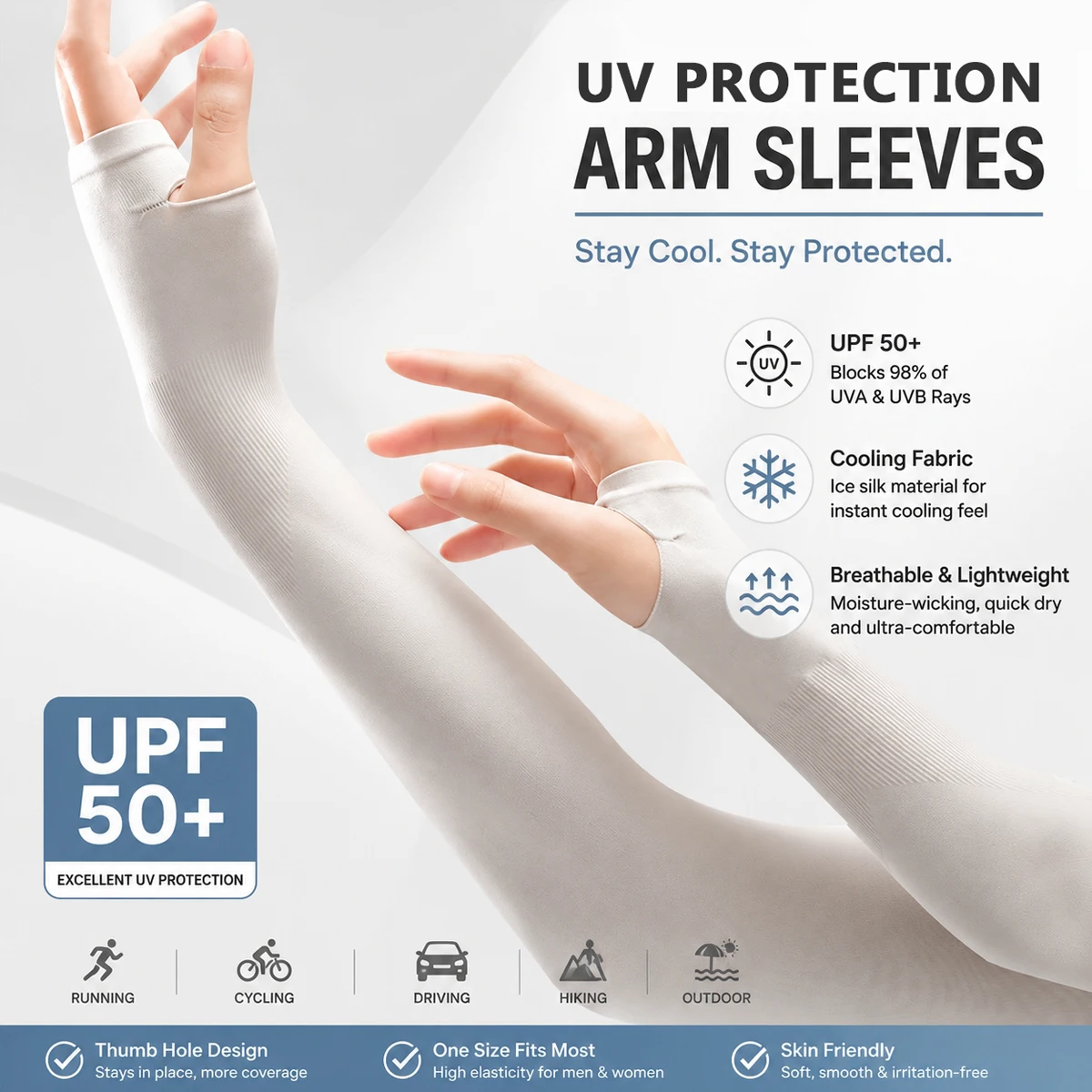 

Arm Sleeves Summer UV Protection Cooling Cycling Gloves Elastic Breathable Unisex One Pair