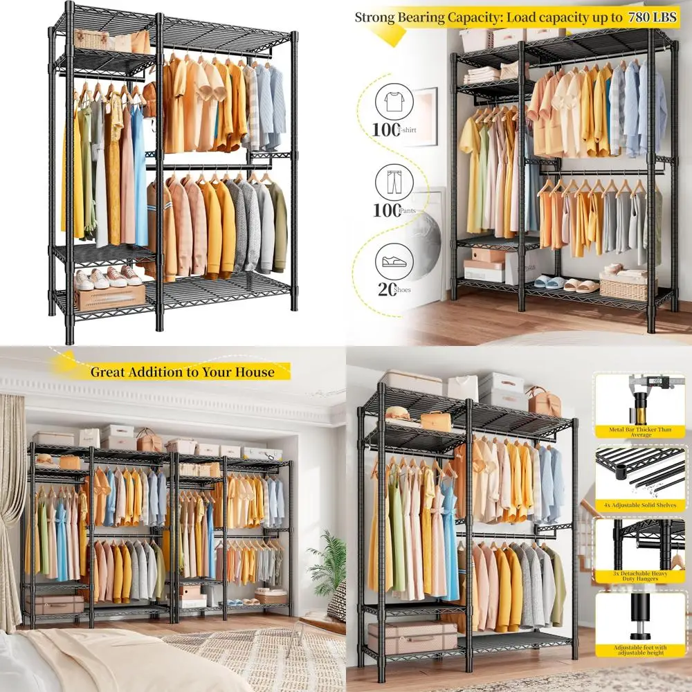 porte-vetements-en-metal-reglable-robuste-pour-suspendre-des-vetements-prend-en-charge-jusqu'a-780-lb-455-l-x-77-h-x-165-d-conception-peu-encombrante