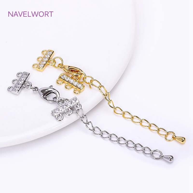 18K Gold Plated 3 Row Clasps with Lobster Extend Chain For Bracelet Necklace Making Findings,DIY Accessories Wholesale