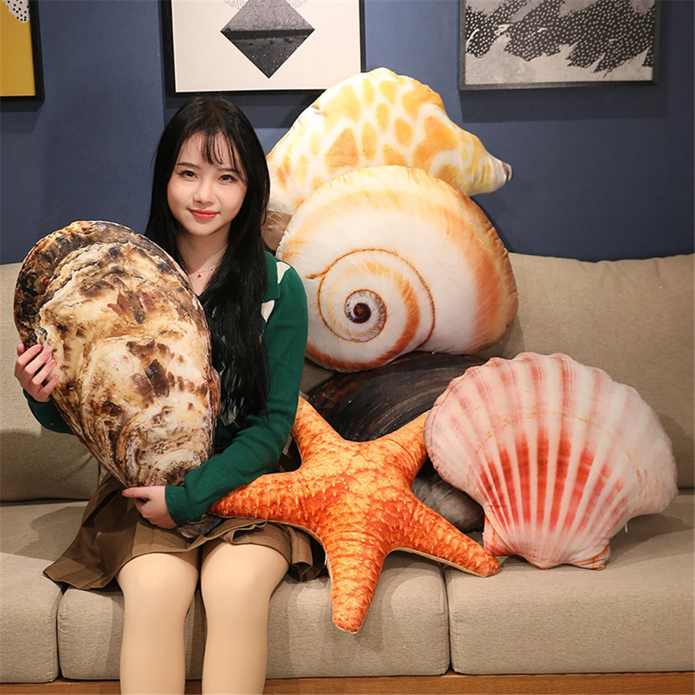 Soft Simulated Marine Organisms Decor Conch Oysters Starfish Shell Shaped Sofa Cushion Pillow for Bedroom Household Pillow Doll