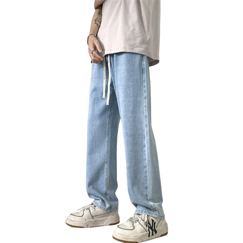 Jeans en denim baggy brodé pour hommes, pantalons larges droits vintage, bas masculins, vêtements décontractés Y2K, fjSpring, mode