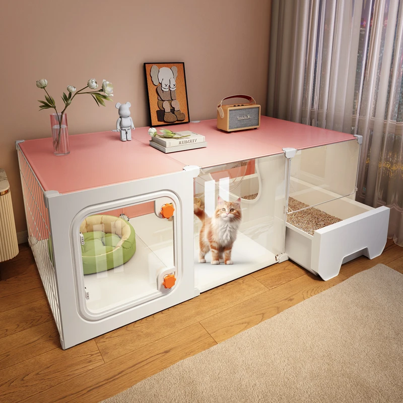 

Extra Large Cat Cage with Toilet All in One Cat House Indoor Pet Villa Space Saving