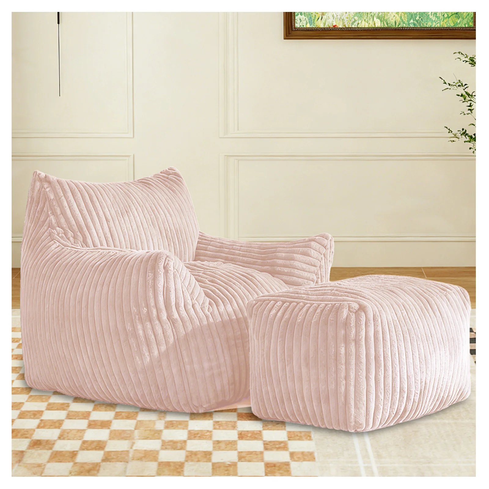 

Boneless Memory Foam Bean Bag Chair with Backrest & Footstool | Microfiber-Filled Sofa-Style Seat – Space-Saving Lounger for Rea