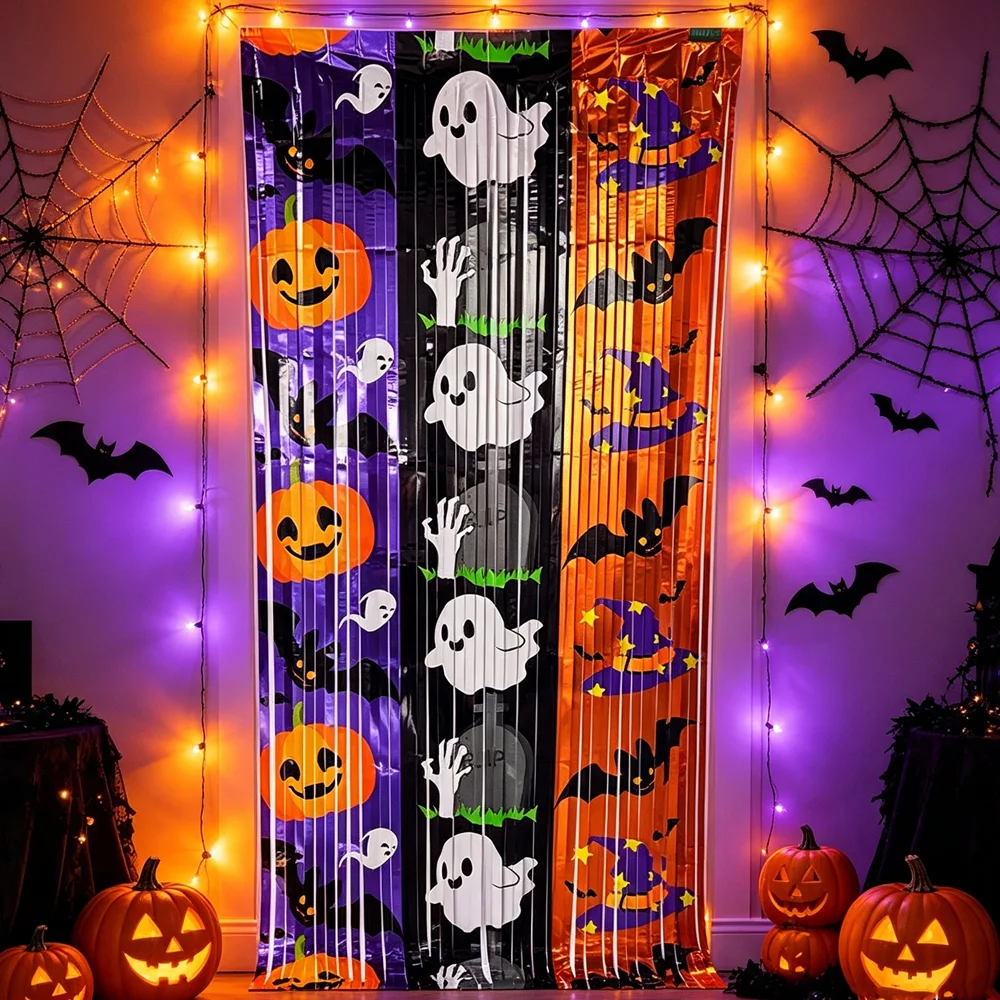 Wedding Backdrop Curtain - Halloween Foil Fringe Curtain Bat Ghost