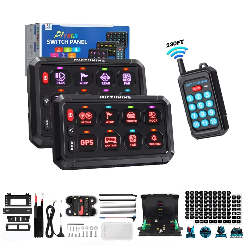 MICTUNING P1Y RGB 8/12 Gang Wireless Switch Panel ,Wireless Range Up to 230FT Control Panels,Magnetic Remote Conveniently