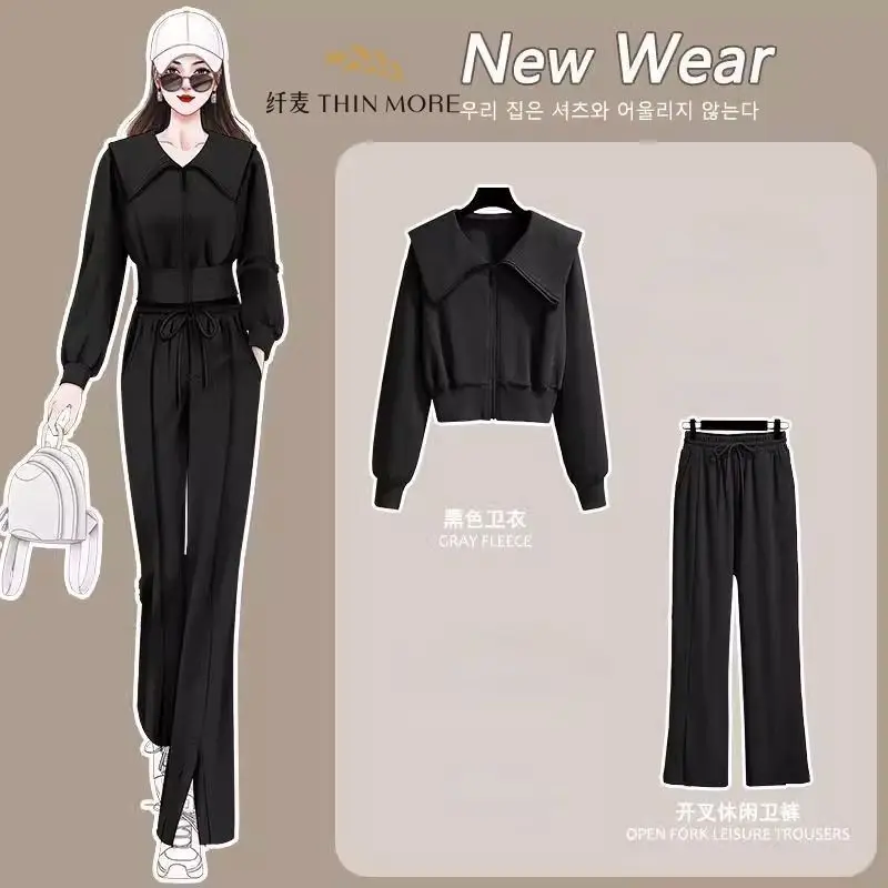 Fashion suit 2024 autumn new style temperament doll collar cardigan top casual sports pants two-piece set