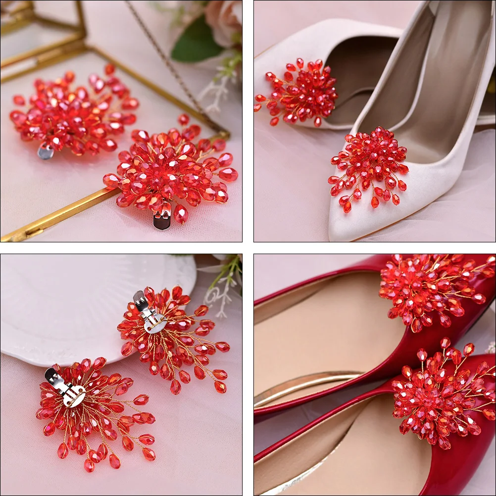 

2pcs Crystal Glittery Bridal Shoes Clips Decorative Rhinestone Charm Buckles Wedding Accessories Shoe Decorations