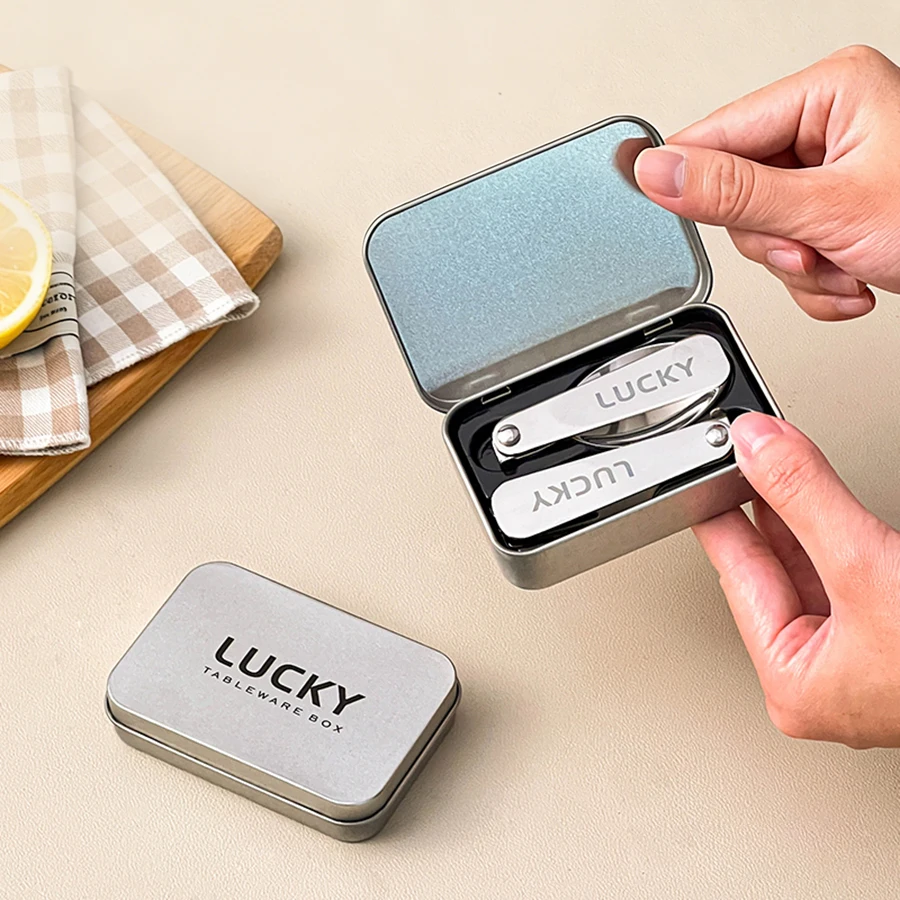3Pcs/Set Cartoon Portable Foldable Tableware Set 304 Stainless Steel Fork Spoon With Iron Box Outoor Travel Folding Dinnerware