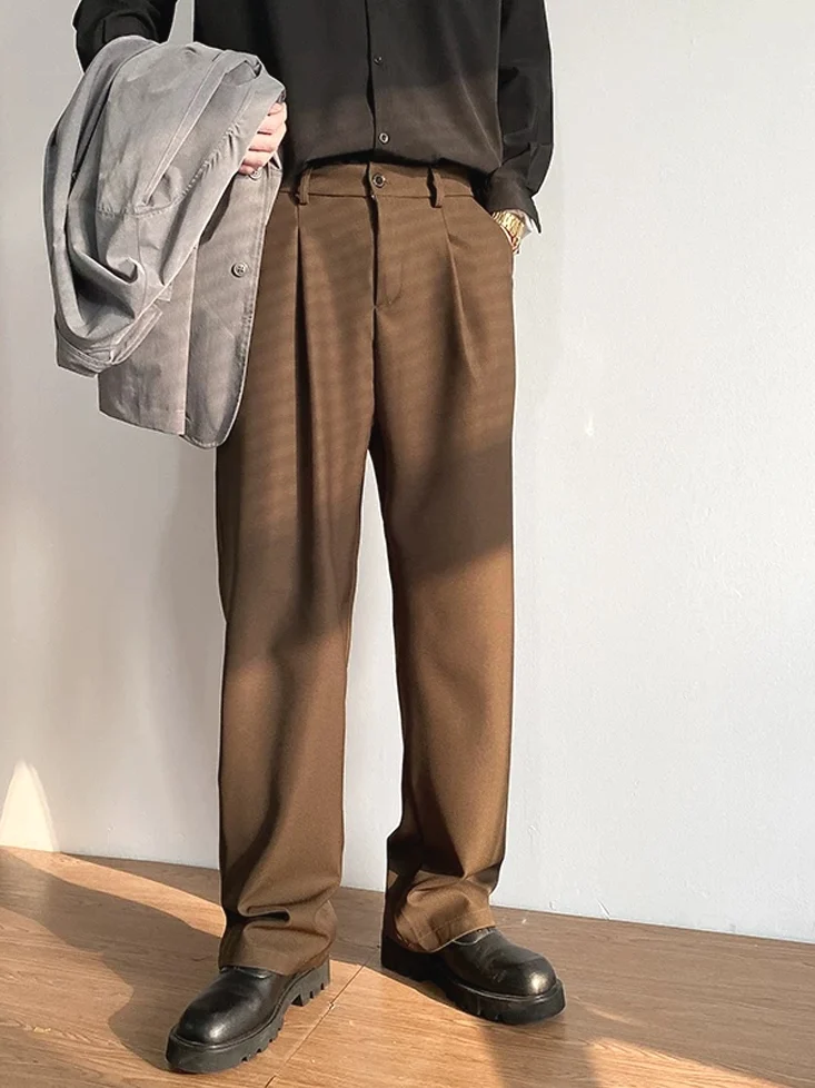 Vintage Brown Men's Casual Pants No Ironing Straight Leg Trousers American Style Comfortable Breathable All Season Wear