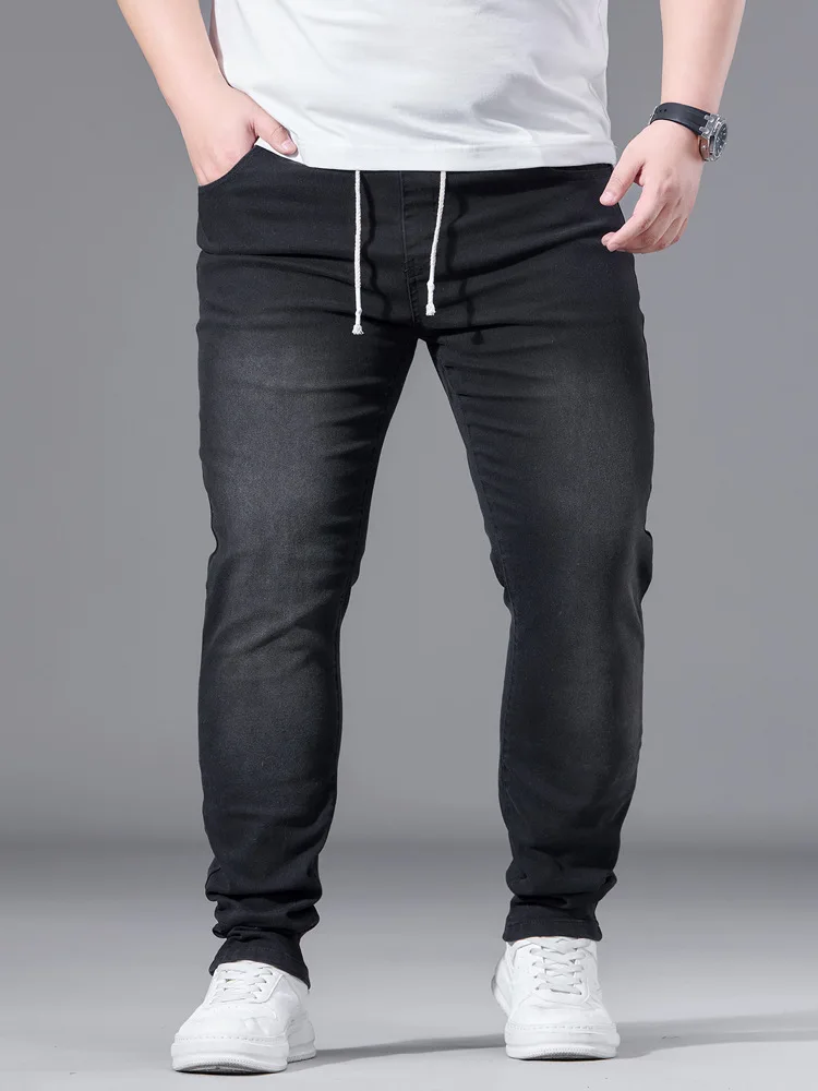 

FENROOST Men's Elastic Drawstring Waist Black Skinny Jeans Big Plus Size Slim Fit Stretch Denim Pants Casual Trousers For Men