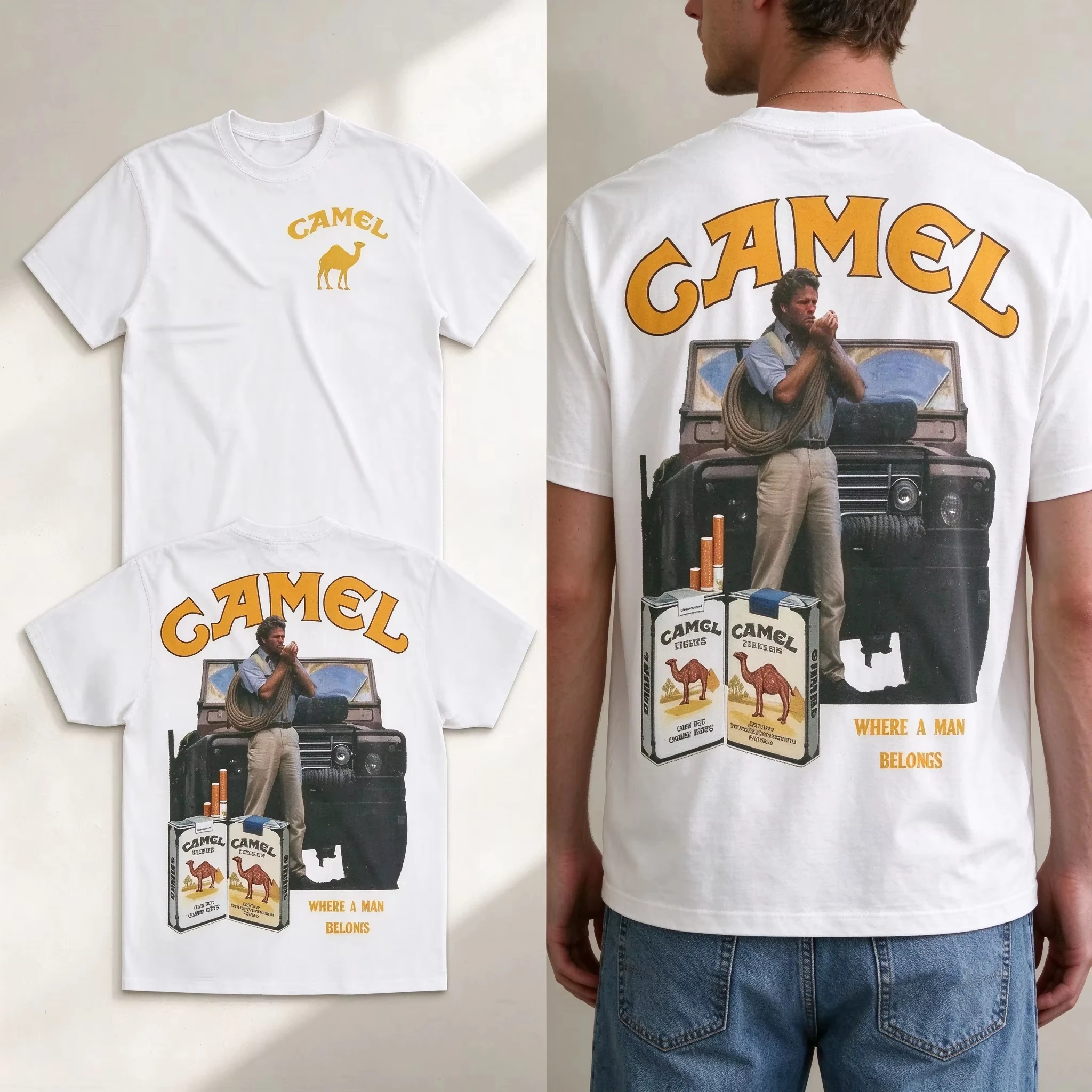 2026 New Retro Car Camel Cigarettes T-Shirt Vintage Cotton Tops Tee Short Sleeve Casual Streetwear Oversized Women Men