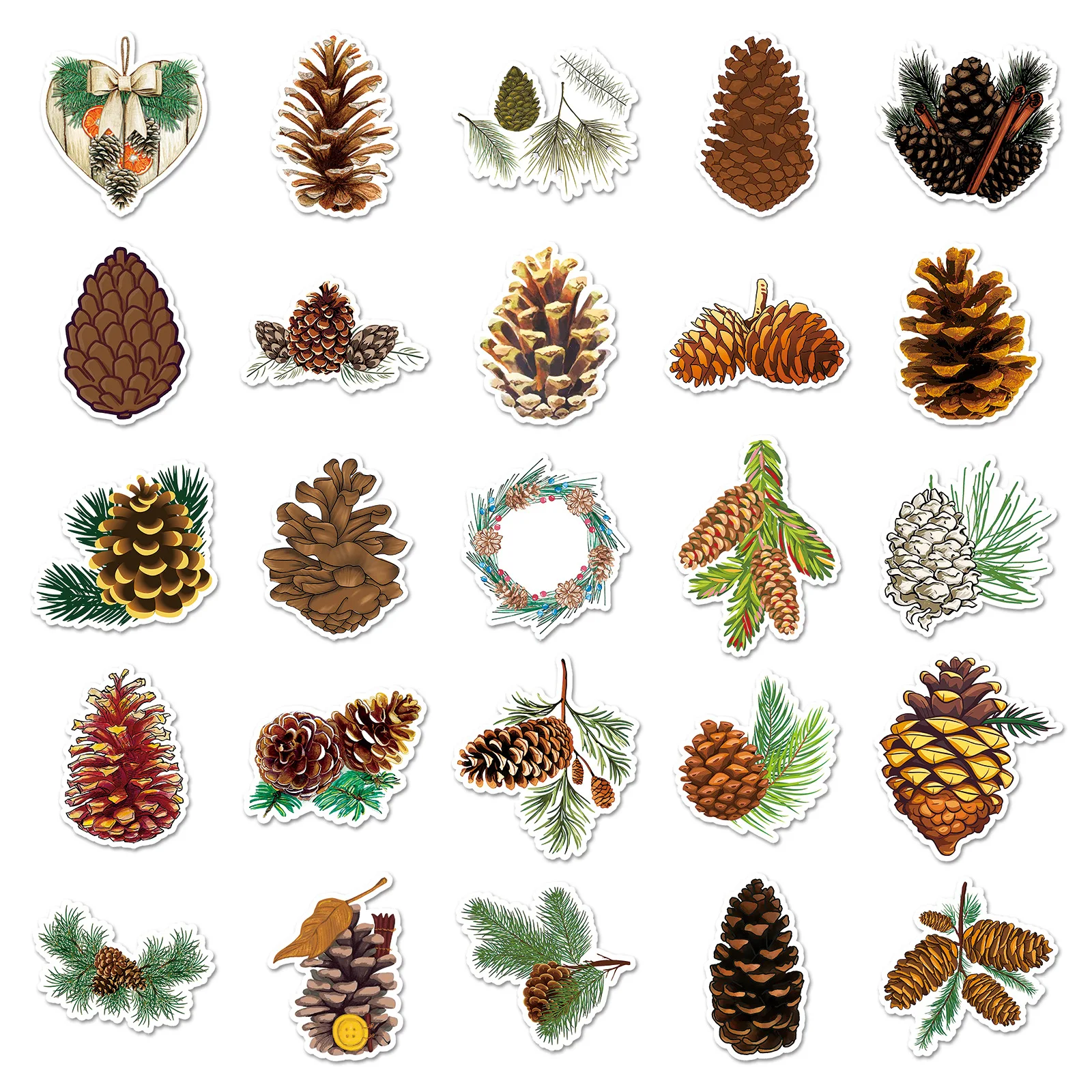 50-100PCS Pine Cone Graffiti Stickers Autumn Fresh Plant Waterproof Decals for Water Bottle Journal Scrapbook Fall Theme Gift De view 3
