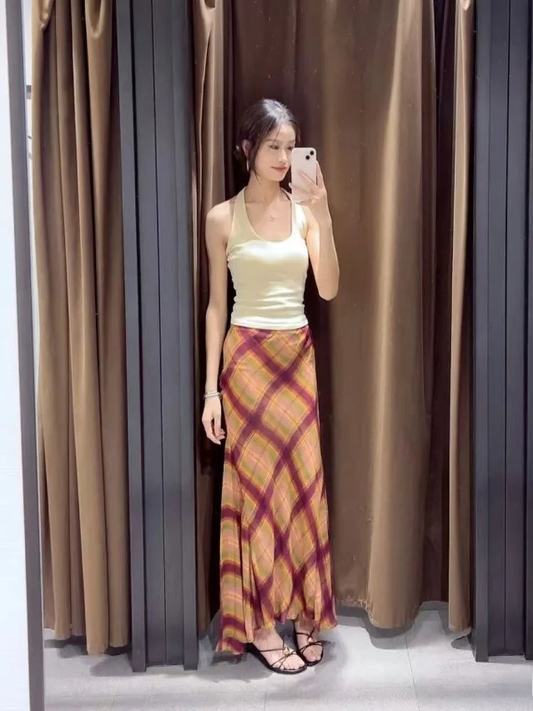 

Sweet Faion High Waist Slimming Plaid Midi Maxi Skirt Women's New Arrival Autumn 2025 Ci Walk Casual Polyester Fiber