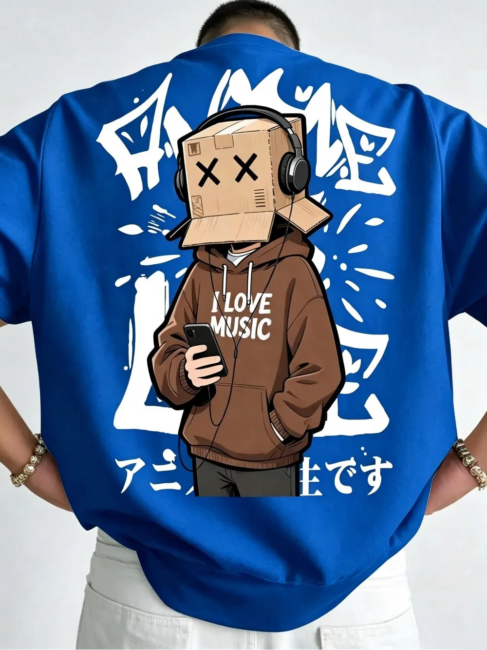 Amerikanisches Herren-Sommer-T-Shirt mit Kartonbox-Cartoon-Charakter-Buchstabendruck, mikroelastisch, atmungsaktiv, Rundhals, für Outdoor und Streetwear. – Detail 5