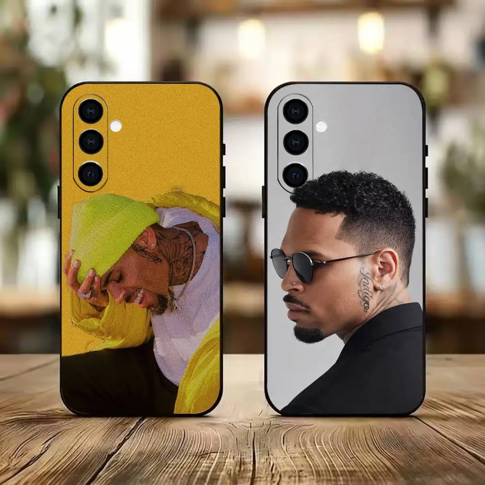 C-Chris Brown Rap Singer   Phone Case Black Silicone Soft For Samsung A73,A72,A71,A70,A53,A52,A51