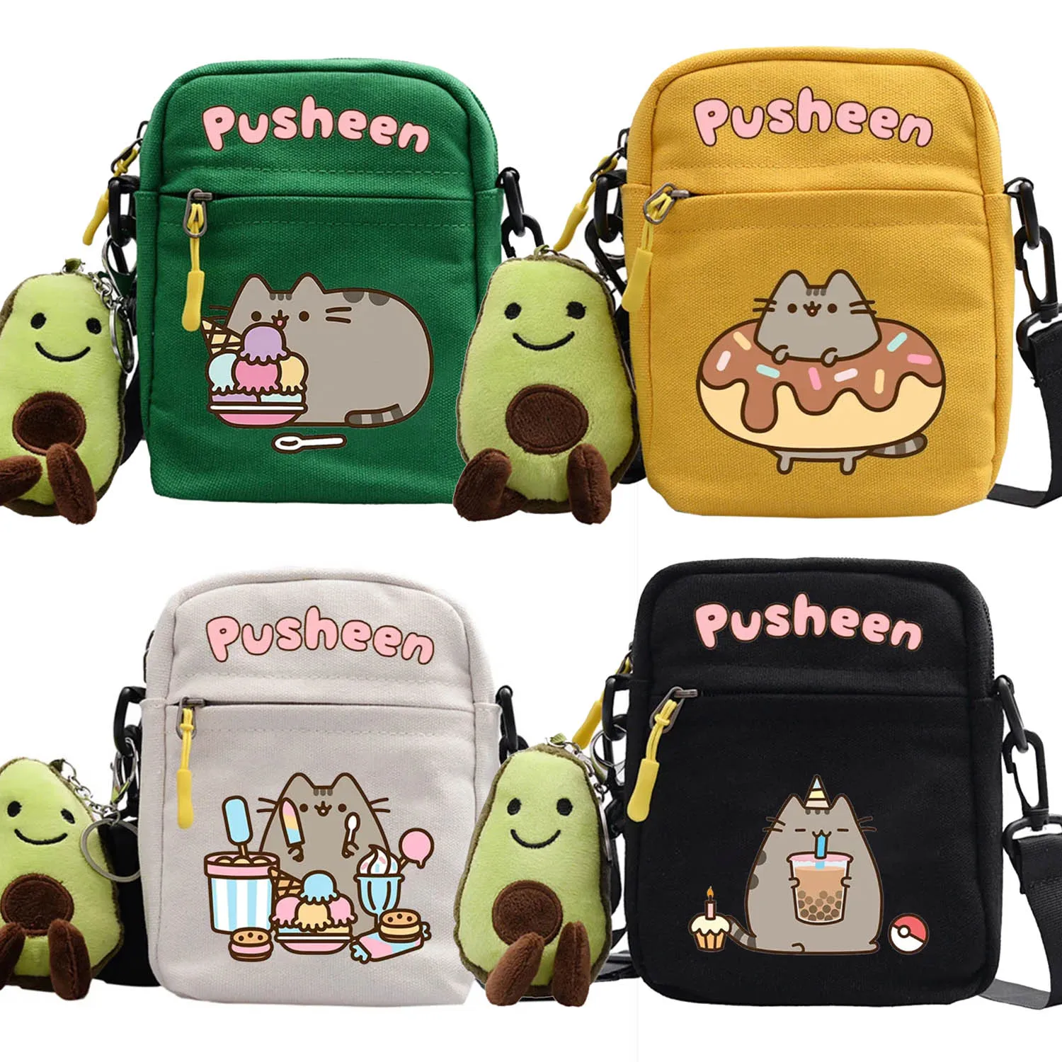 Pusheen Cat New Shoulder Bag Kawaii Cartoon Figure Canvas Crossbody Bags Fashion Square Bags Satchel Travel Bag Sports Bags Gift