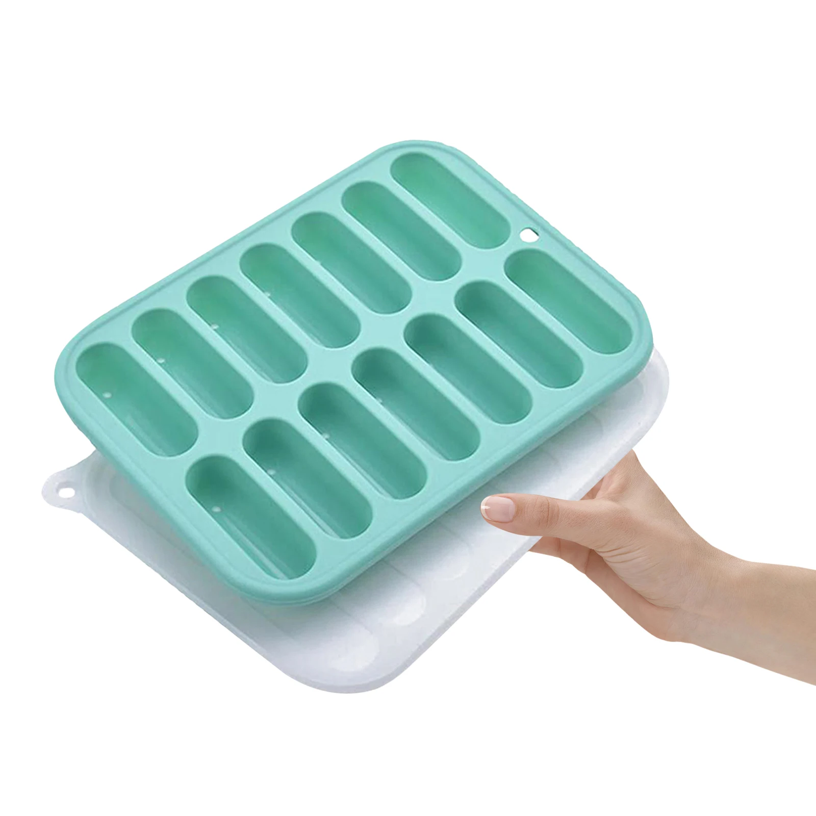 

1pc Silicone Ice Cube Tray Flexible Non-Stick Mold For Whiskey Cocktail Freezer Stackable Diy Sausage Baking Mold With Lid -