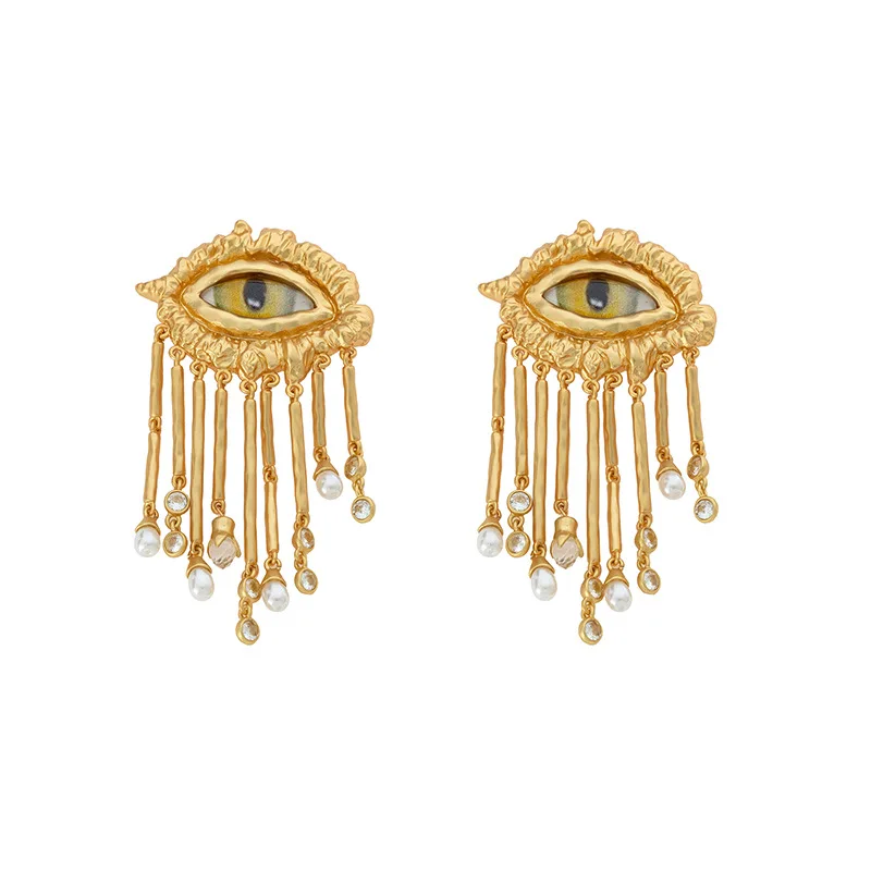 

Vintage Big Size Statement Eye Tassel Earrings For Women Jewelry Runway Party T Show Fancy Trendy Boho INS Japan Korea