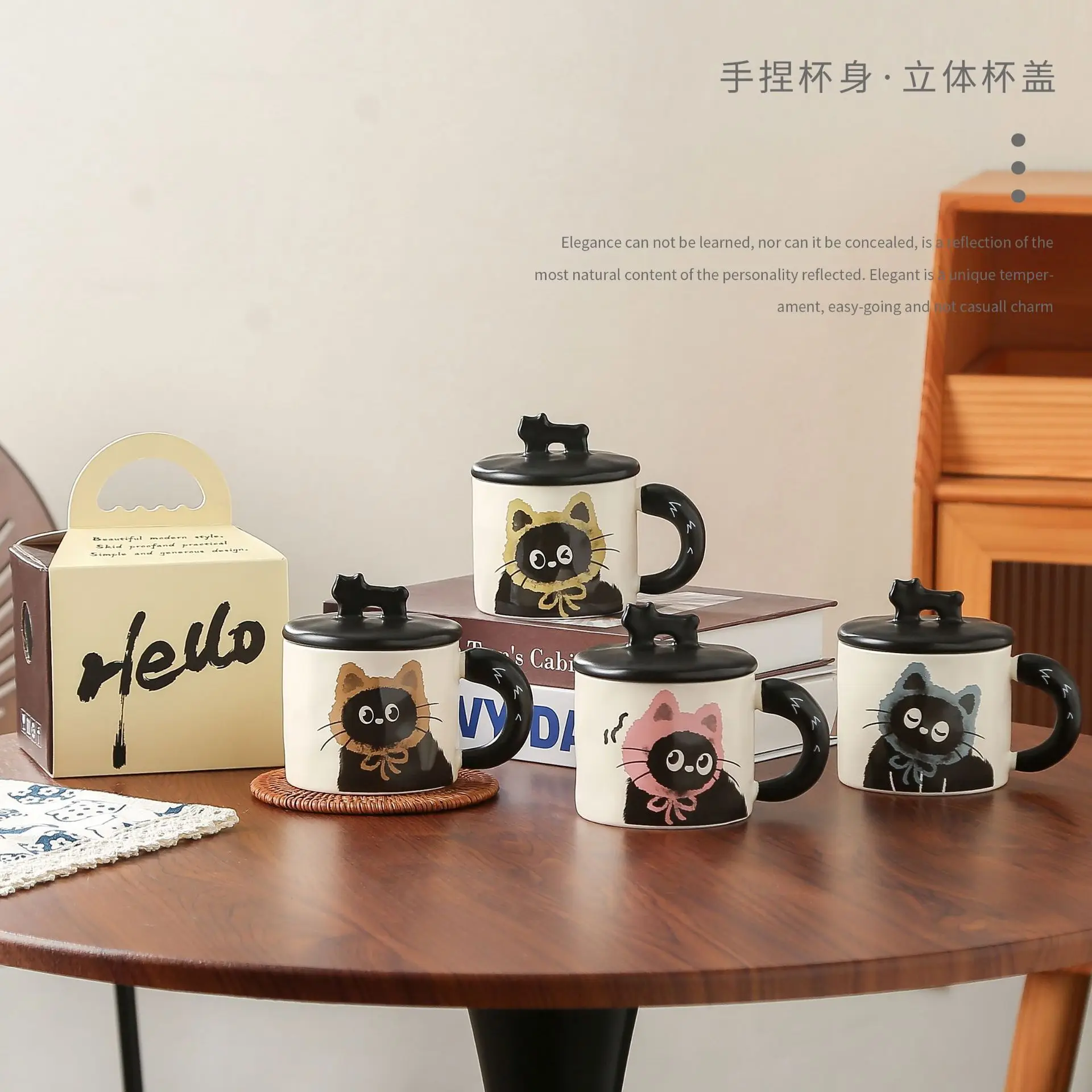 360ml Ceramic Cat Couple Mug Heat Resistant Milk Coffee Mug Hand Painted Household Juice Cup Microwave Safe