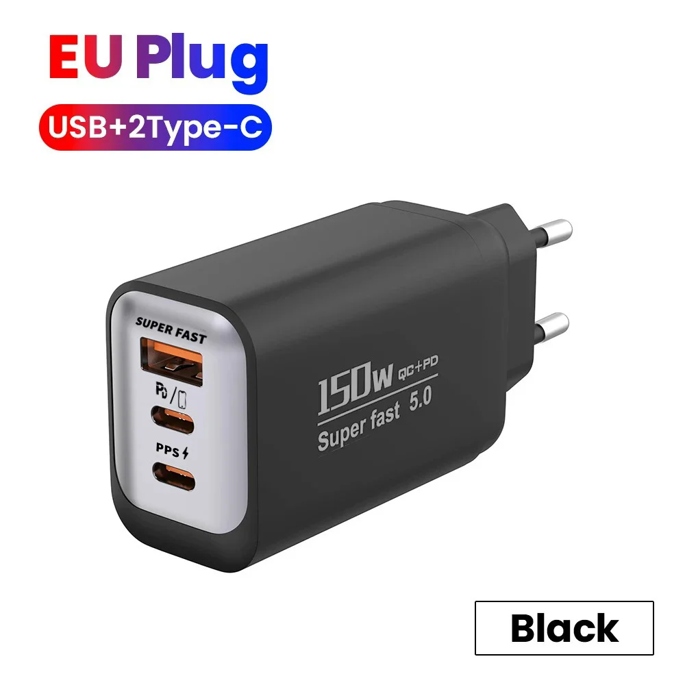 150W 3-Port USB-C Ladegerät Superschnelles Laden PD QC3.0 Reise-Wandadapter für iPhone 17 Samsung Xiaomi Tablet EU UK US Ladegerät