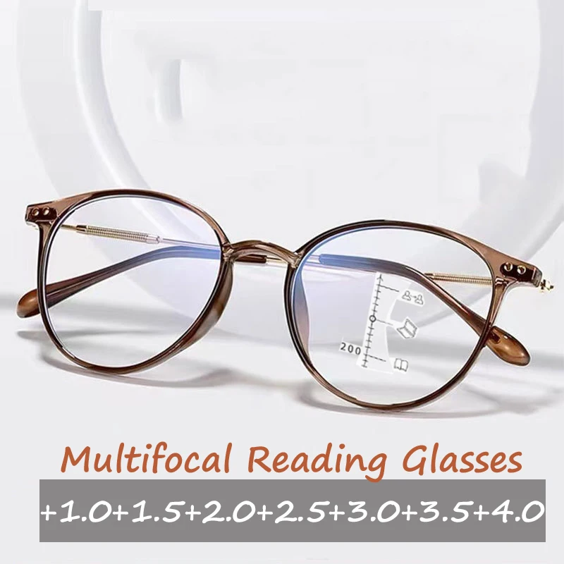 

Round Multifocal Progressive Reading Glasses Men Women Fashion Anti Blue Light Computer Hyperopia Eyewear Diopters +1.0 To +4.0