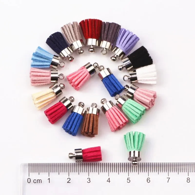 100pcs Mix Color  Tassels 16mm Small Suede Tassel Earring Necklace Parts Jewelry With Copper Metal Caps Diy Accessories