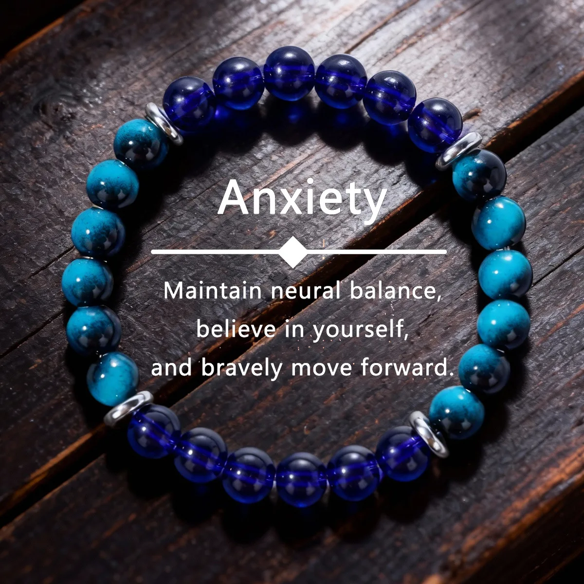 1pc Confidence Stretch Beaded Bracelet, Faux Blue Tiger's Eye with Lake-Blue Beads, Believe in Yourself & Move Forward Bravely,