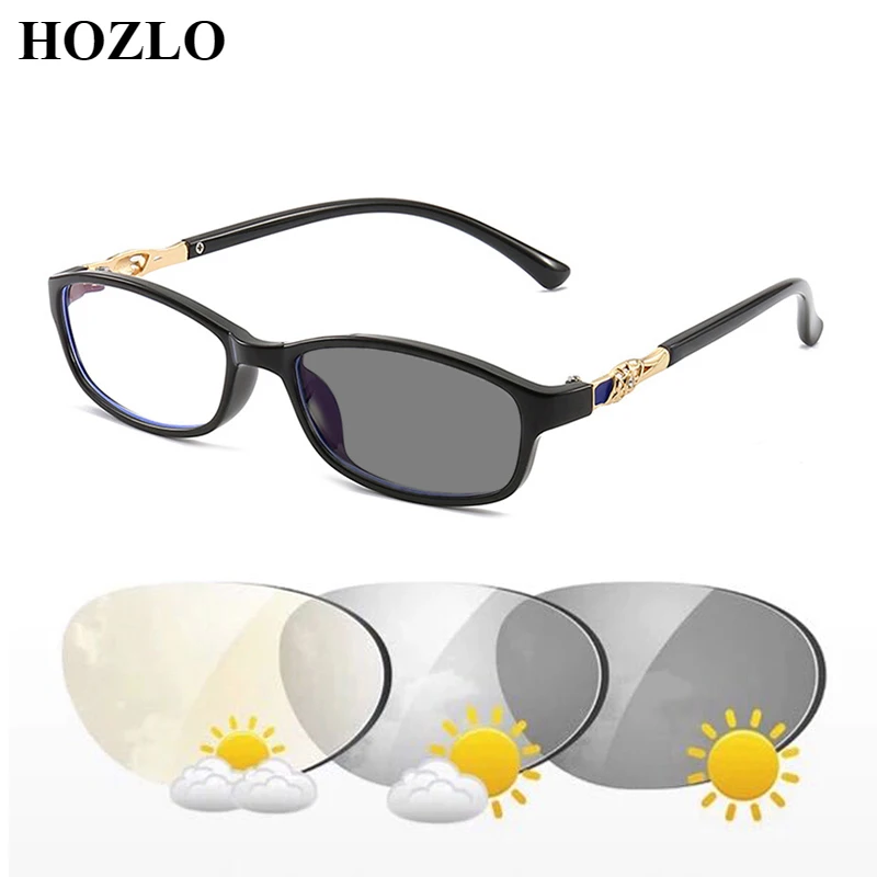 

TR Frame Women Fashion Rectangle Photochromic Reading Glasses Magnifier Female Sun Automatic Discoloration Presbyopic Sunglasses