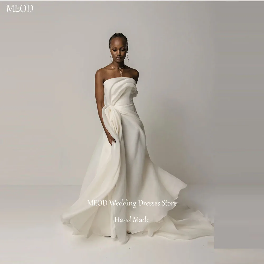 MEOD Elegante Chiffon-Hochzeitskleider für die Braut, trägerlos, einschultrig, formelle Vestidos De Novia, lange Schleppe, Robe De Mariée, individuell gestaltet