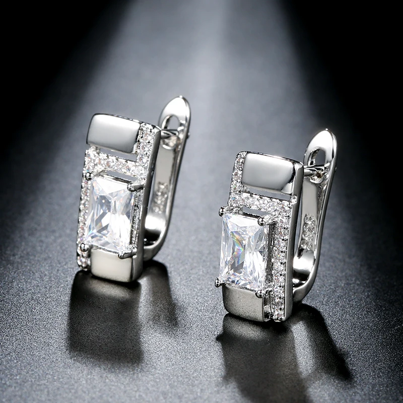 Square Geometric Jewelry Hollow Micro Inlay Zircon Silver Color Drop Earrings for Women Trendy Party Accessories