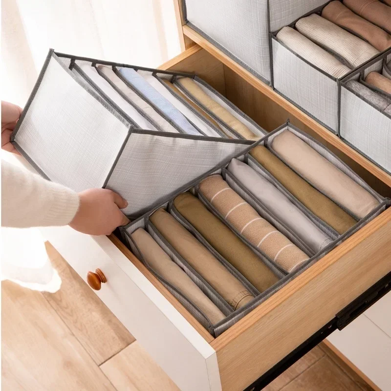 Caixas de armazenamento de jeans, organizador de armário, gaveta, divisória, dobrável, roupa íntima, sutiã, guarda-roupa, calças, camiseta, caixa de armazenamento