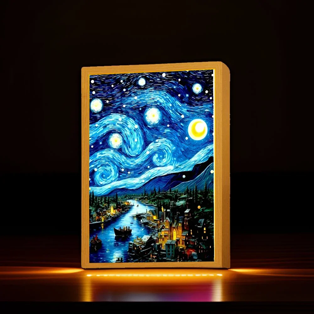 Van gogh luz pintura quadro de imagem led night light lua lâmpada céu estrelado arte da parede oficina quarto casa decoração amigo presentes